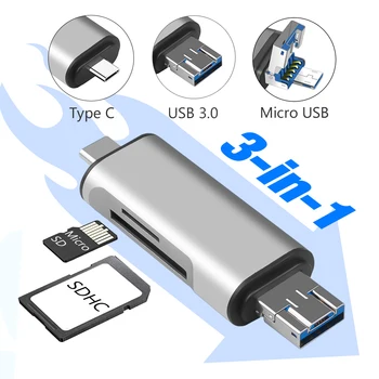 3 İn 1 USB 3.0 akıllı kart okuyucu Yüksek Hızlı TF Mikro USB kart okuyucu OTG Tipi C Bellek kart okuyucu mikro usb SD Adaptörü PC için